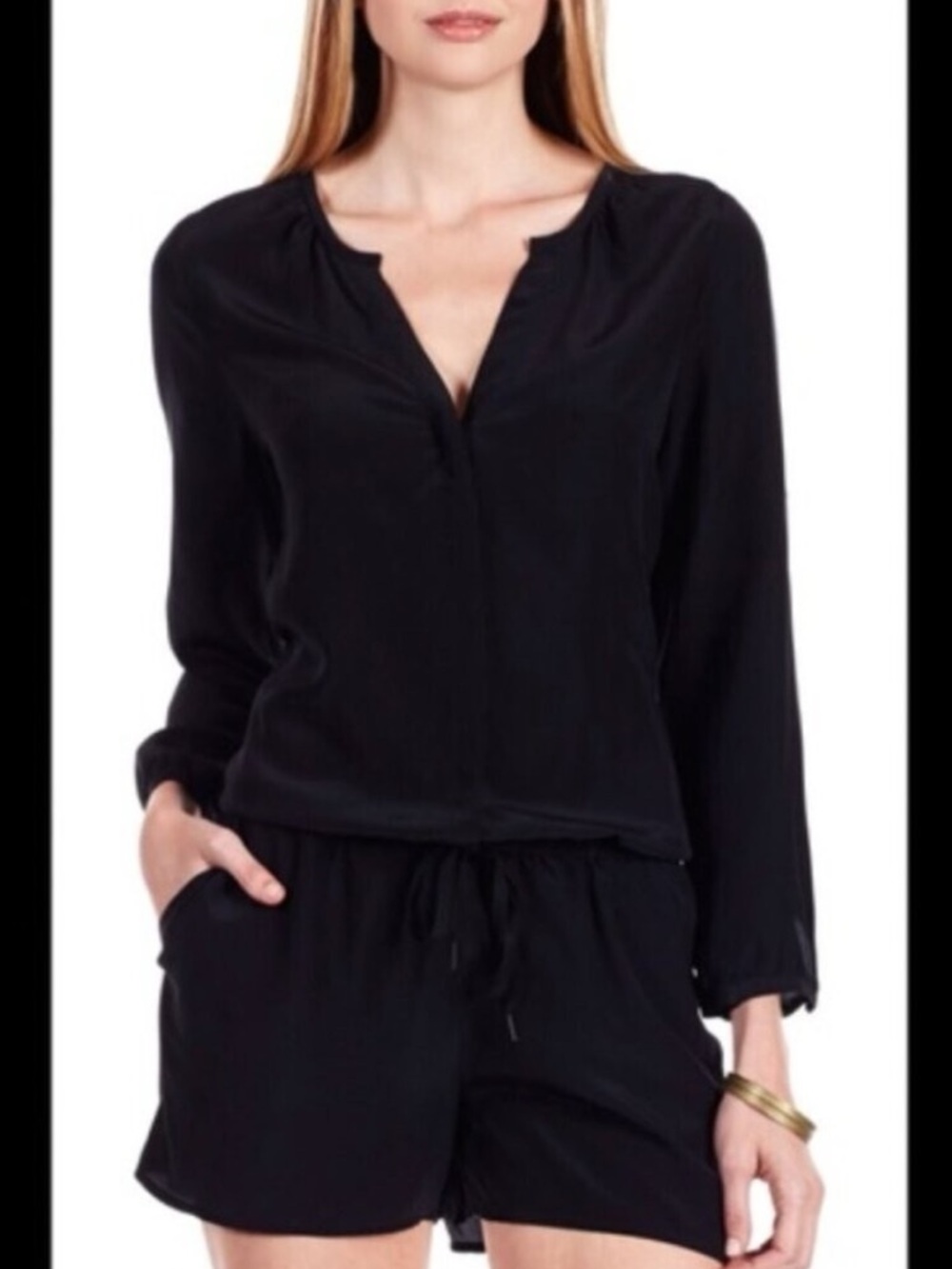 Joie Silk Long Sleeve Black Romper